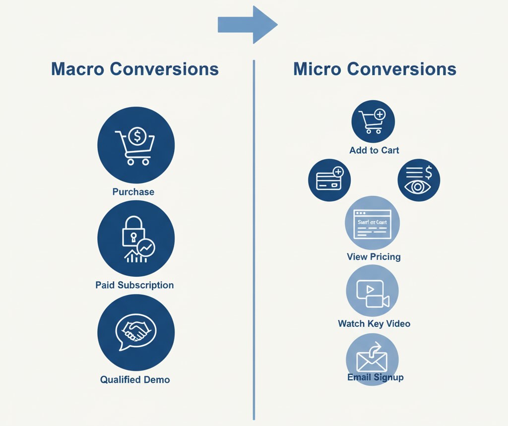 Side-by-side macro conversions and micro steps visualized with generic icons
