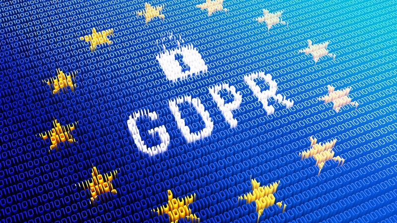 GDPR compliance lock symbol with EU stars on digital blue background