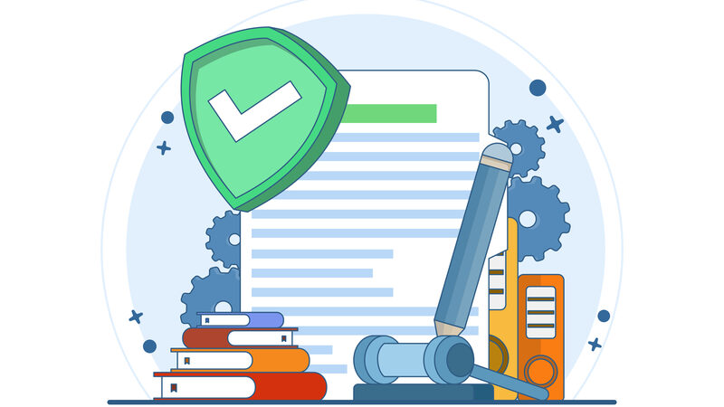 Legal compliance document with shield and gavel illustration representing GDPR enforcement