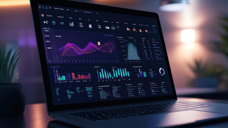 Marketing dashboard displayed on laptop screen showing analytics data
