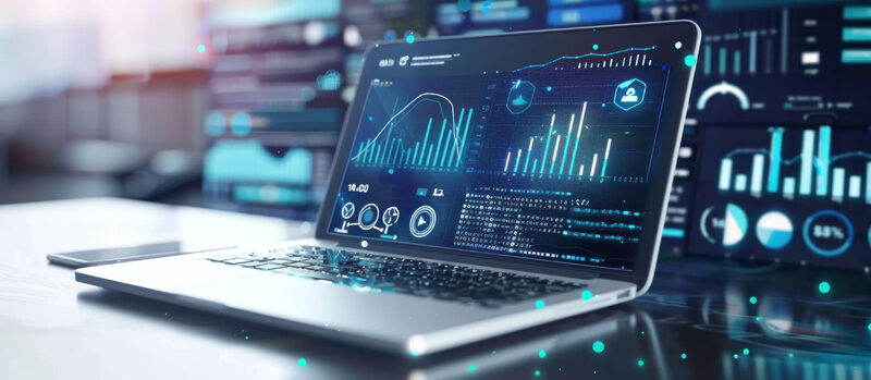 Business intelligence dashboard on laptop showing data visualization